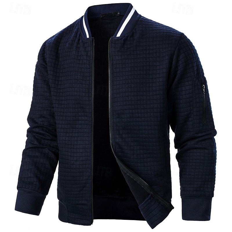 Homens jaqueta leve Jaqueta casual Jaqueta do time do colégio Férias Diário Bolsos Emenda Primavera Outono Bloco de cor Moda Clássico Colarinho Chinês Padrão Tecido Waffle Preto Branco Vinho Azul de 2025 por $20.99 –P8