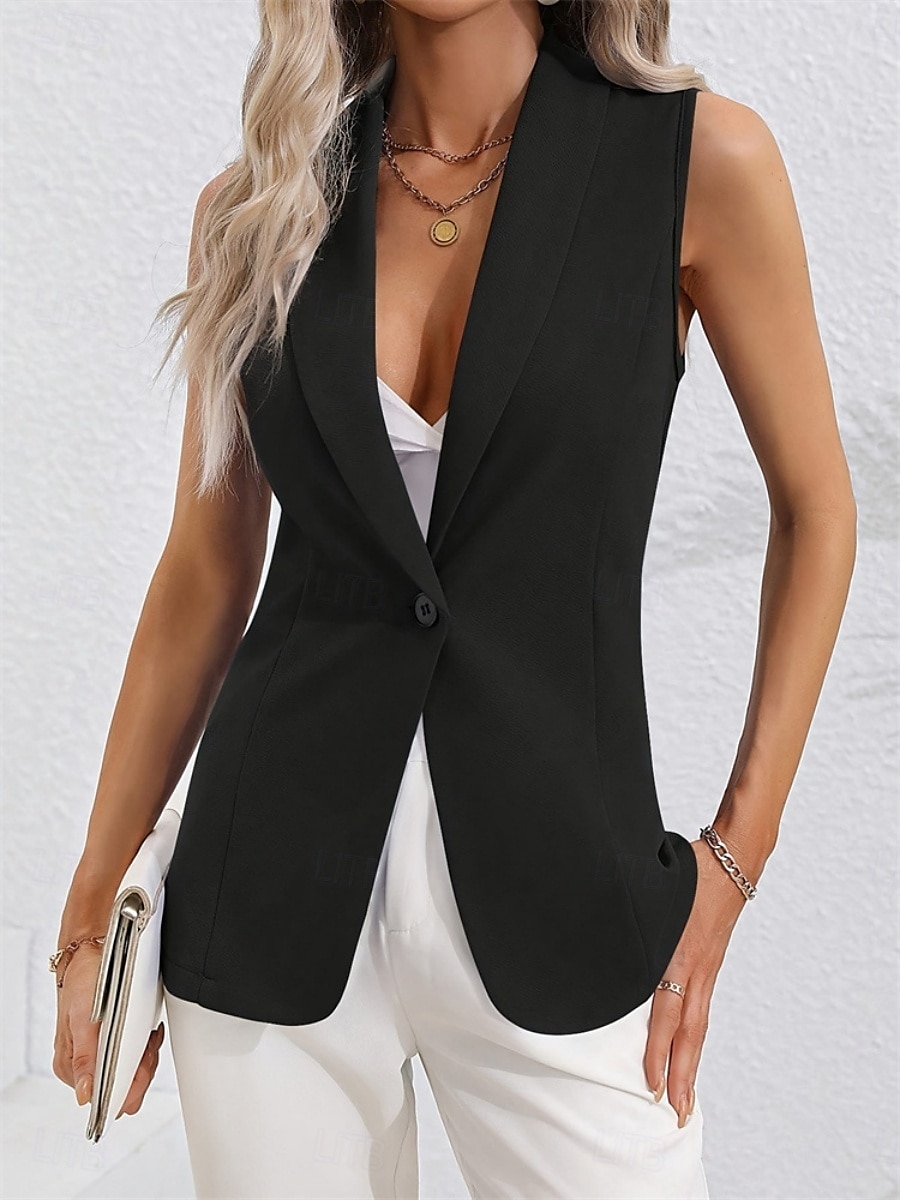Pentru femei Γιλέκο Blazer Comfortabil Respirabil Buzunar Stil OL Modern Simplu Oficial Birou Stradă Casual Cu Un Nasture Regulat Răsfrânt Fit regulat Fără manșon Îmbrăcăminte exterioară Negru Roz 2025 - $27.99 –P2