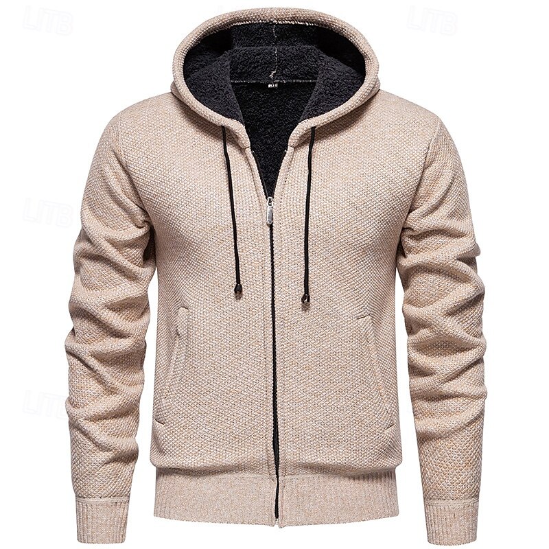 Hombre Chaqueta de Punto Suéter recortado Jersey con cremallera Suéter de punto Estriado Tejer Tops regulares Bolsillo Vellón Plano Con Capucha Moda Clásico Vacaciones Ropa Cotidiana Ropa Otoño 2025 - $21.99 –P11