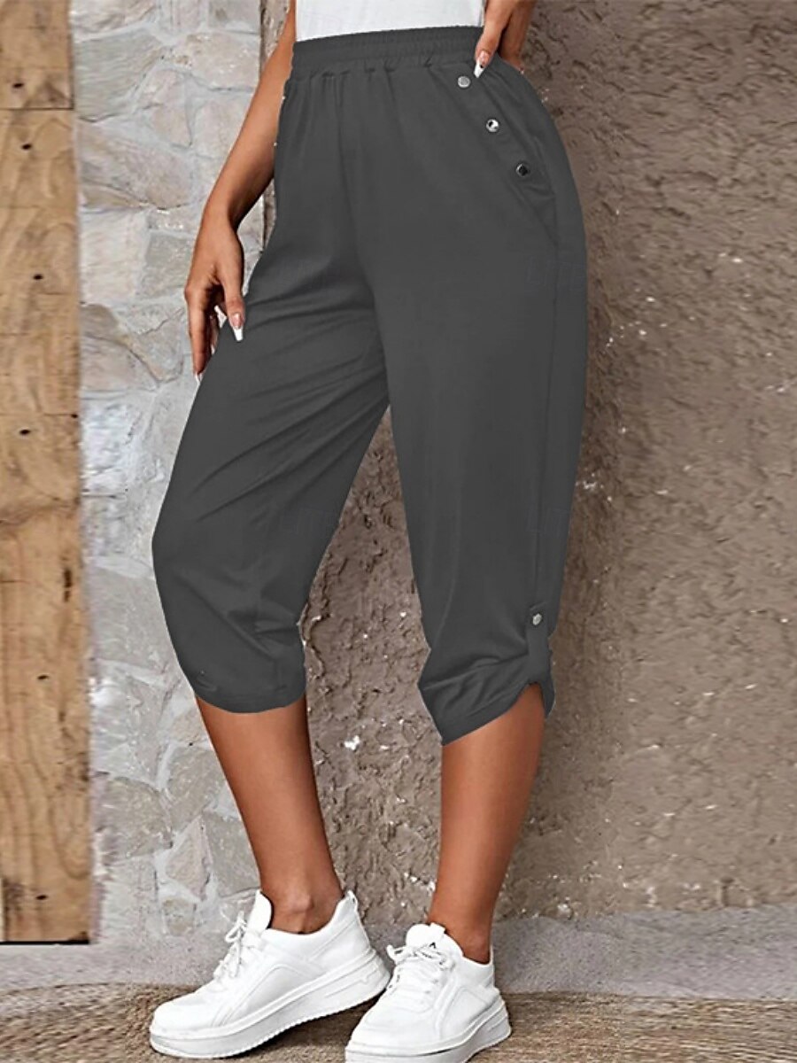Per donna Pantaloni capri Chinos Moda Streetwear Casual Lunghezza al polpaccio Vita Alta Semplice Tasca Fascia Elastica Comodo Morbido Confortevole Micro-elastico All'aperto Streetwear Blu Cachi del 2025 a $19.99 –P10