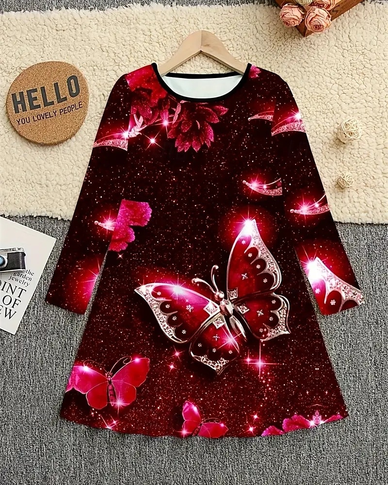 Mädchen' 3D Schmetterling Kleid Langarm Sommer Frühling Urlaub Täglich Ferien Prinzessin Schön Süß Kinder 4-12 Jahre Freizeitkleid A Linie Kleid Knielang Normale Passform 2025 - $16.99 –P2
