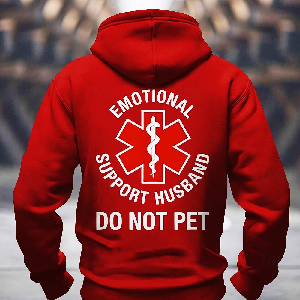 Felpa con Cappuccio Grafica Divertente da Uomo - Design 'Emotional Support Husband' Non Accarezzare del 2026 a $28.99 –P3