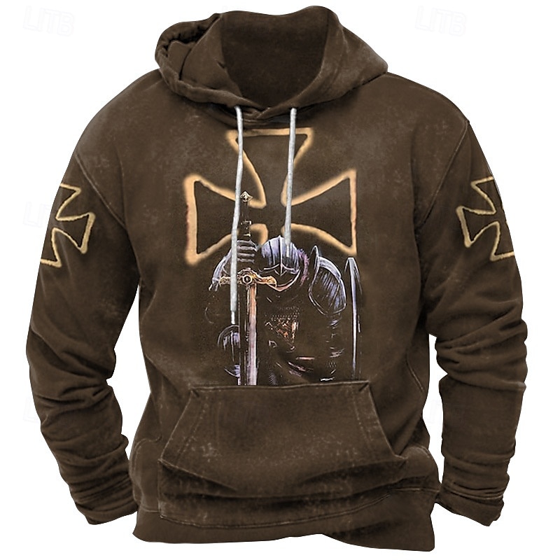 Homens Moletom Preto Azul Marron Verde Com Capuz Cavaleiros Templários Cruz Bolsos Imprimir Desportos e Ar livre Diário Feriado Poliéster Roupa de rua Básico Casual Primavera Outono Roupa Moletons de 2026 por $27.99 –P2