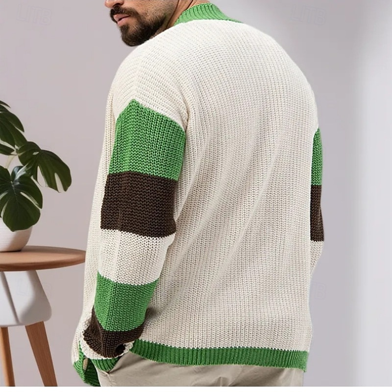 Herren Pullover Strickjacke Gerippt Stricken Normale Oberteile Farbblock Gestrickt Gestreift V Ausschnitt Moderne zeitgenössische Lässig Lässig Alltagskleidung Bekleidung Winter Grün M L XL 2025 - $46.99 –P2