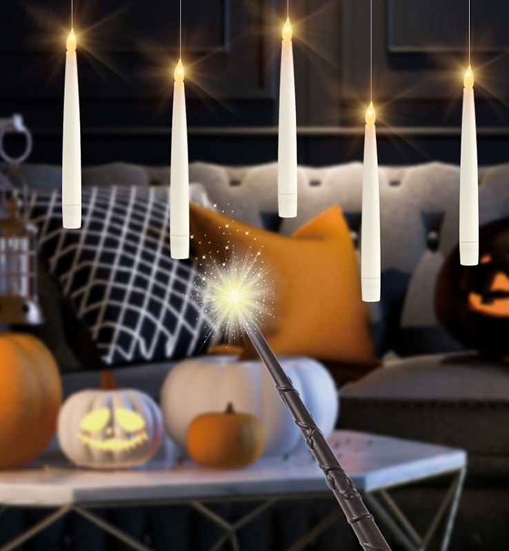 10/12/20 Pcs Suspended Electronic Candle Lamp Pencil Magic Wand Remote Control Halloween Christmas Party Atmosphere Decoration Lamp AAA Battery Box 2025 - $32.99 –P8