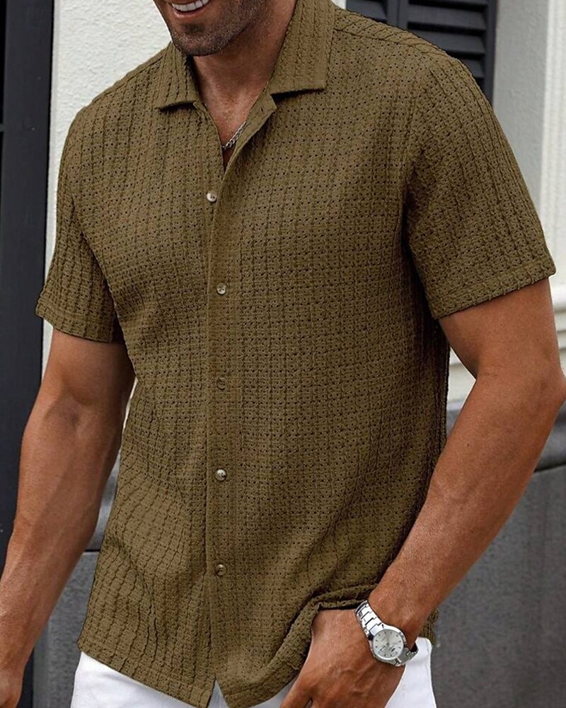 Per uomo Camicia Camicia Estiva Camicia casual Camicia da Spiaggia Camicia con Bottoni Marrone Scuro Nero Bianco Verde chiaro Blu Manica Corta Semplice Bavero Vacanza Camicia hawaiana Abbigliamento del 2025 a $23.99 –P14