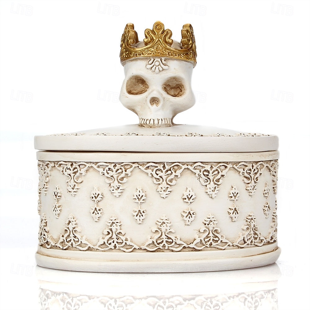 Caixa de armazenamento de joias com estátua de caveira e coroa de Halloween com tampa, à prova de poeira, suporte de vela artesanal, decoração única de Halloween, pequeno enfeite de resina para exibição de mesa em casa de 2025 por $12.99 –P6