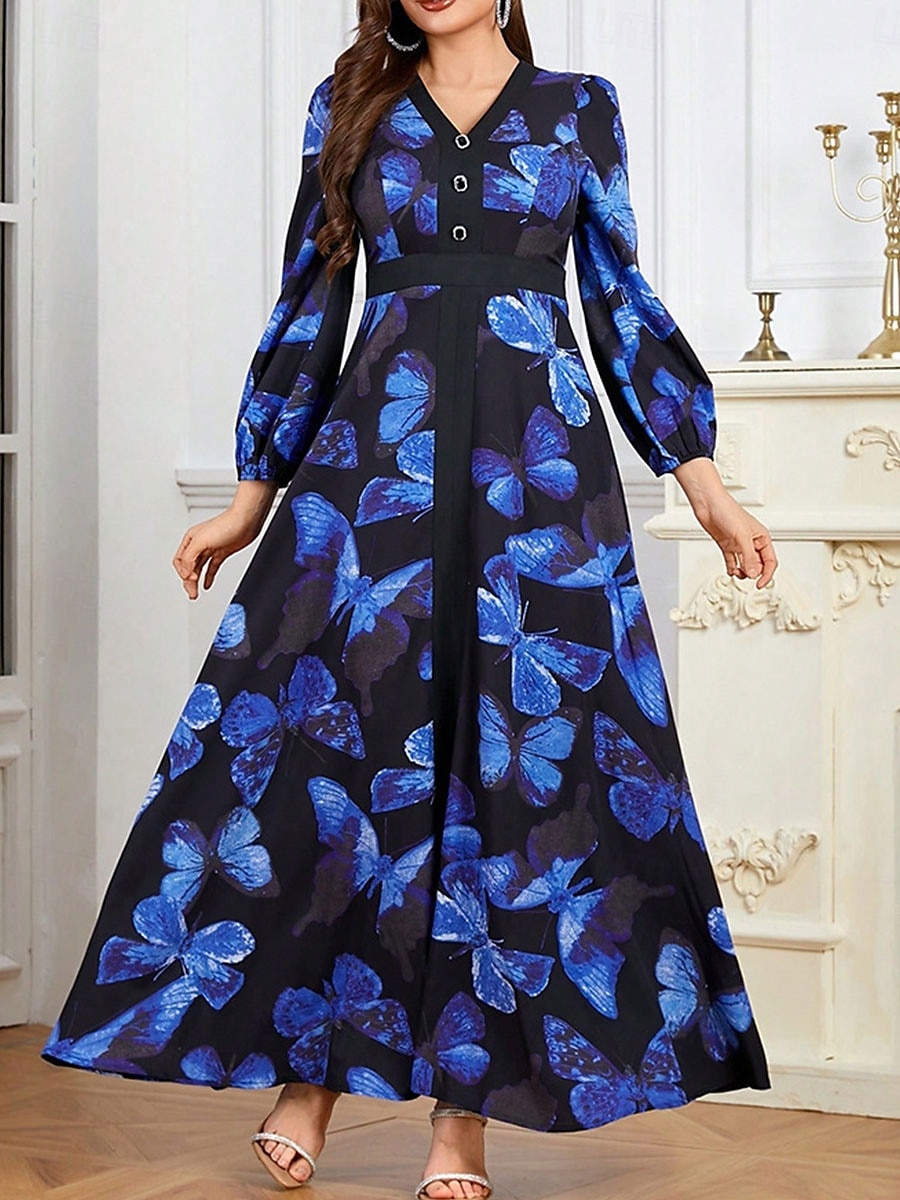 A-Line Mother of the Bride Dress Elegant V Neck Floor Length Chiffon Long Sleeve with Buttons 2025 2025 - $109.99 –P1
