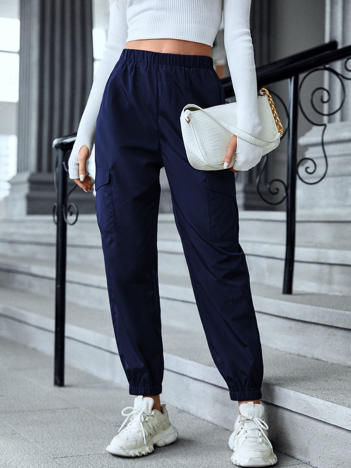 Damen Cargo-Hosen Stoffhosen Mode Streetwear Volle Länge Natürliche Taille Einfach Tasche Elastischer Bund Bequem Außenbereich Straße Ausgehen Wein Schwarz Rosa Blau Sommer Normale Passform 2026 - $29.99 –P7
