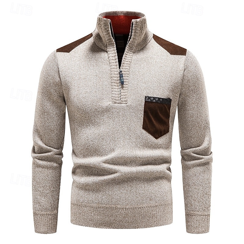 Homens Suéter Pulôver suéter Suéter com zíper de um quarto Estriado Tricotar Tops regulares Tricotado Corte Justo Tecido Gola Alta Roupa de Malha Moderna Casual Roupa Diária Roupa Outono Inverno Azul de 2025 por $27.99 –P6
