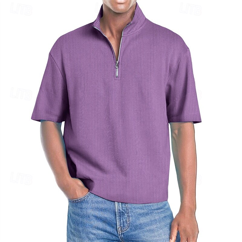 Męskie Koszulki polo Koszulka polo z suwakiem 1/4 Dzienne zużycie Randka Quarter Zip Krótki rękaw Moda Podstawowy Równina Zamek Lato Regularny Wino Czarny Biały Granatowy Fioletowy Brązowy Koszulki 2025 - $20.99 –P9