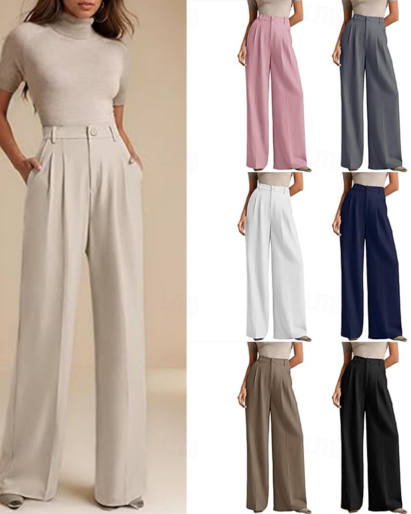 Dam Brett skaft Byxor Streetwear Ledigt Fullängd Naturlig Slät Elastisk midja Bekväm Gata Helgdag Dagliga kläder Aprikos Grå Svart Vit Höst Normal 2026 - $32.99 –P1