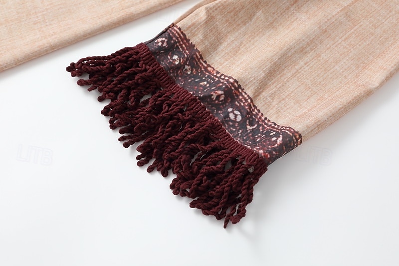 Dámské Midi šaty Boho šaty Šaty s potiskem Westernové šaty Módní Moderní Venkovní Dovolená Běžný Květiny Dlouhý rukáv Do V Khaki Léto 2025 - $23.99 –P7