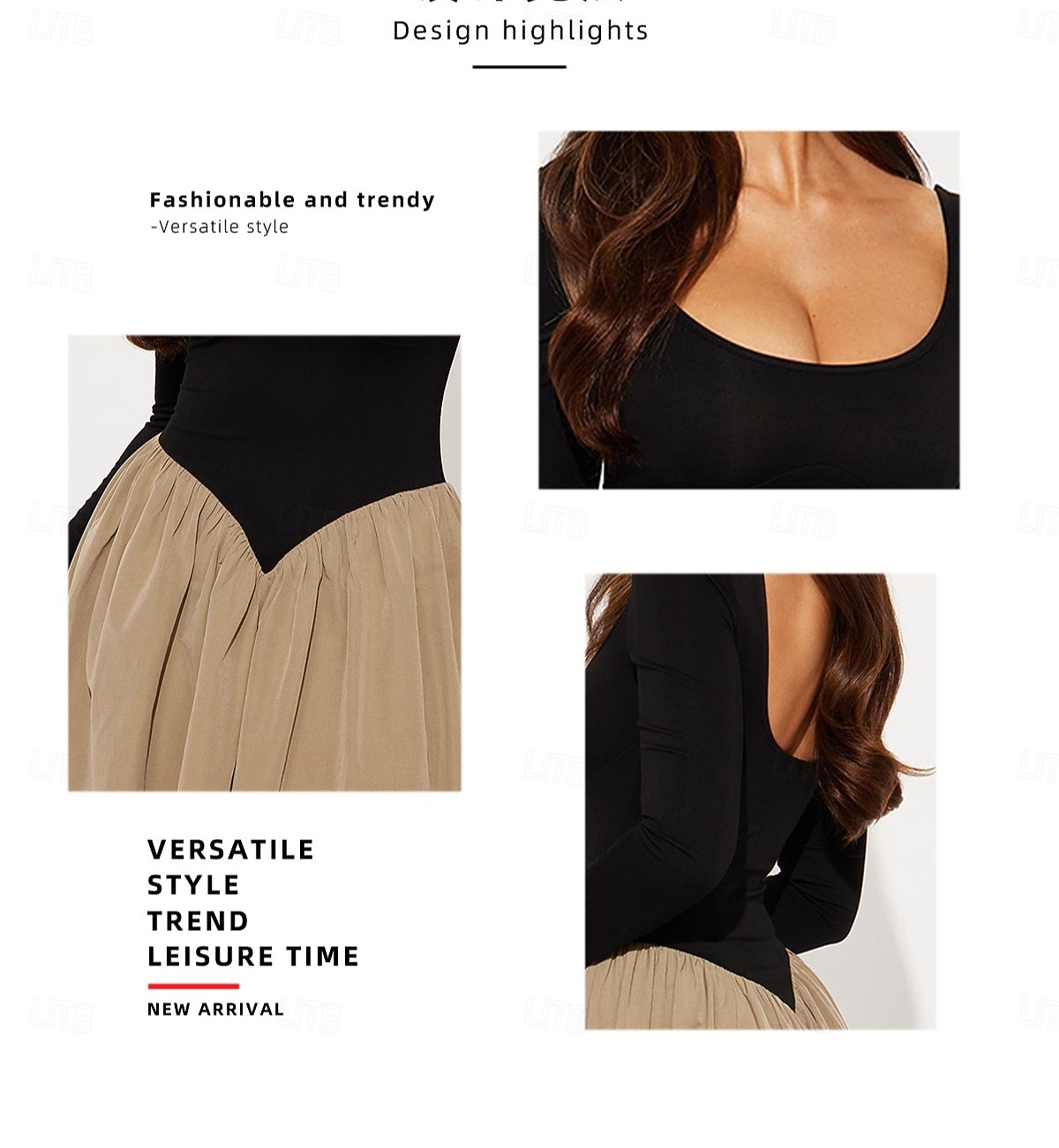 Dámské Maxi šaty Šaty bez zad Elegantní Večírek Narozeniny Dovolená Párty Denní Běžný Pevná barva Dlouhý rukáv Do U Khaki Léto Jaro Podzim 2025 - $43.99 –P3