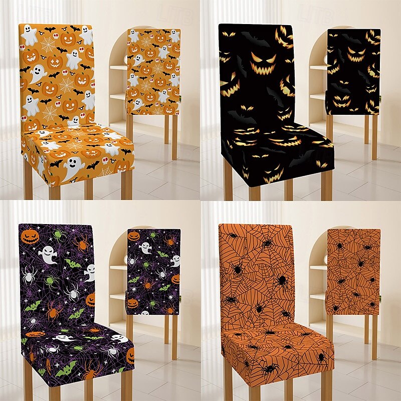 Halloween-Esszimmerstuhlbezug mit Totenkopfmuster, Festival-Tischdekor, Verkleidungsrequisiten zur Dekoration 2025 - $7.49 –P4