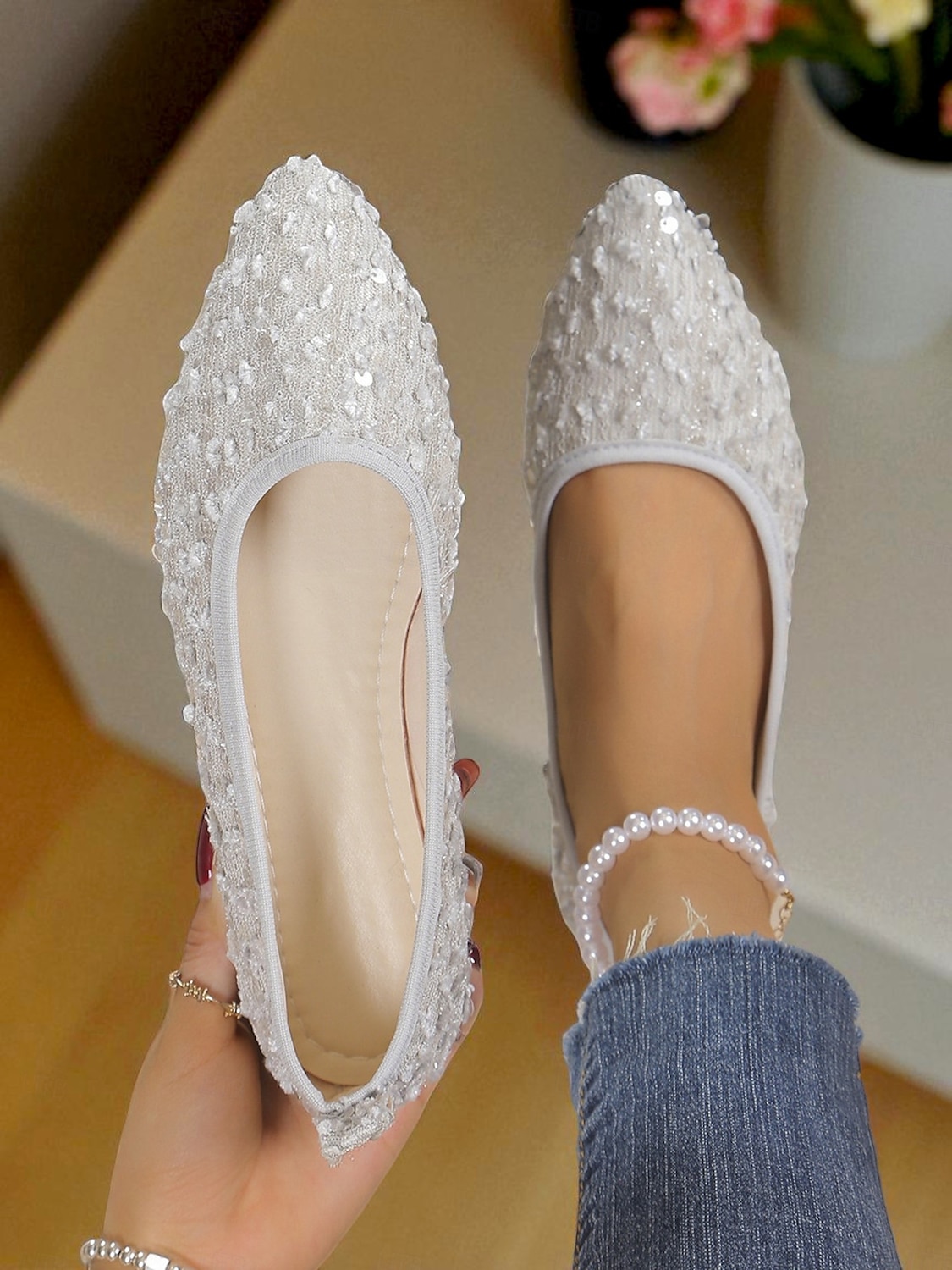 Ballerines à bout pointu et paillettes noires pour femmes - élégantes chaussures de soirée à enfiler pour une marche confortable, idéales pour les mariages, les soirées et les tenues de vacances de 2025 ? $19.99 –P2