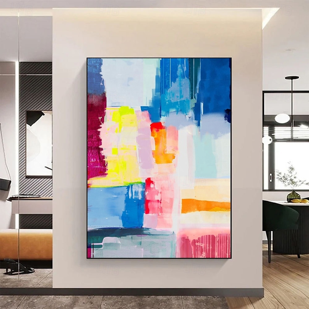 peinture à l'huile abstraite faite à la main - peinture à l'huile à palette multicolore vibrante avec des coups de pinceau dynamiques peinture encadrée art mural moderne pour la décoration de 2025 ? $133.99 –P1