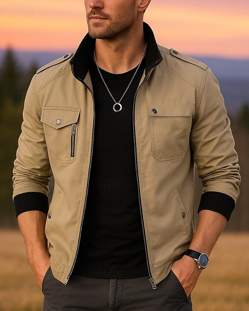 Men's Hiking Jacket Outdoor Windproof Breathable Hiking Outfits Hiking Clothes Spring Autumn / Fall Jacket Cotton Hunting Climbing Camping / Hiking / Caving Solid Color Black Army Green Red 2026 - $35.99 –P1
