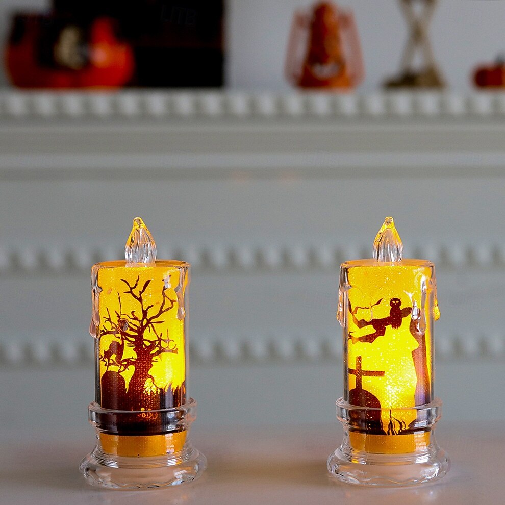 2 szt. nagrobek czarnego kota na Halloween, elektroniczna świeca LED, oświetlenie do wnętrz i na zewnątrz, do restauracji, sypialni, na świąteczną atmosferę, dekoracyjna oprawa świetlna 2025 - $10.99 –P4