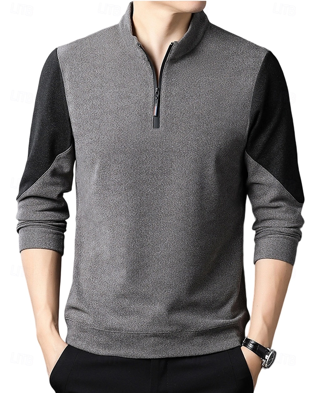 Herr Tröja Långärmad Hög hals Vår Höst Vinter Dagligen Dragkedja Lappverk Utomhus Semester Hem Svart Brun Khaki grön Topp t-shirt för män 2025 - $28.99 –P9