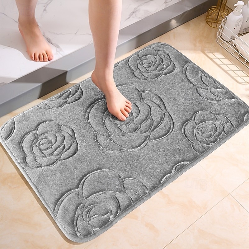 Saugfähige Badematte mit Rosenprägung – rutschfester Badezimmerteppich, ultraweicher Komfort, gestricktes Polyester, leicht, waschbar, für Eingangsbereich oder Schlafzimmer, maschinenwaschbarer Teppich für den Innenbereich 2025 - $10.99 –P7