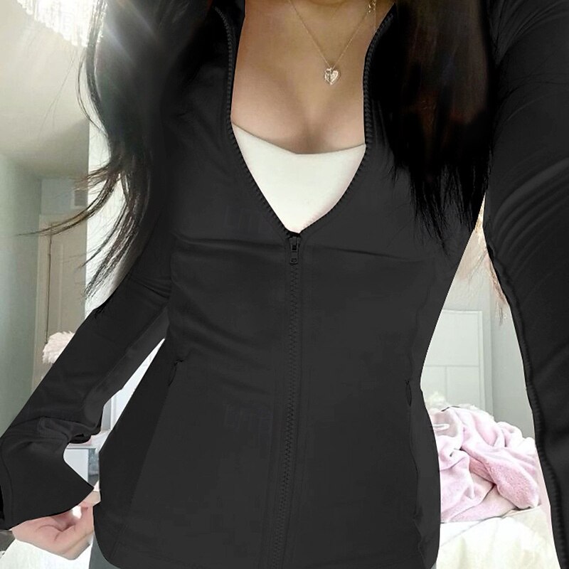 Női Wrap Crop Top Szűk felsők Sima Napi Stílusos Alap Hosszú ujj Kapucni Normál felsők Munka Napi Szabadság Cipzár Fekete Arcpír rózsaszín Tavasz Ősz 2025 - $23.99 –P5