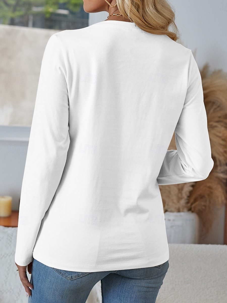 Femmes T-shirt Fleuri Graphique Plantes ancien Élégant Moderne manche longue Col en V Hauts Réguliers Quotidien Découpé Imprimé Rouge Bleu Violet Printemps Automne de 2025 ? $22.99 –P2
