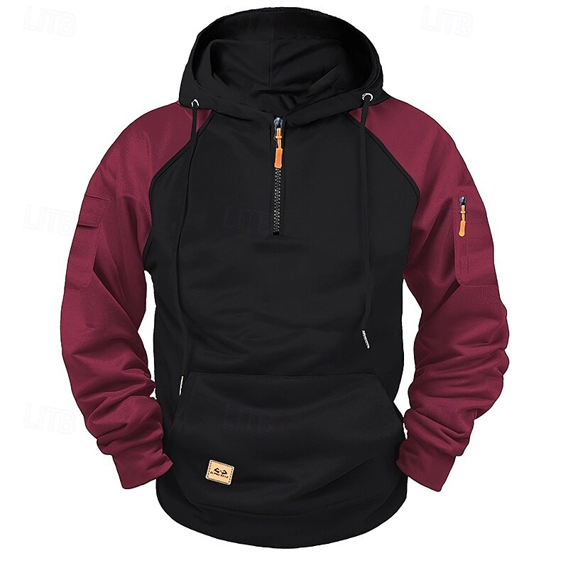 Homme Sweat à capuche Sweat à capuche quart zippé Rouge & noir Noir Rouge Bleu Gris Clair À capuche Uni Patchwork Bloc de Couleur Sport & Loisir Occasionnel Quotidien Streetwear Frais Vêtements de de 2025 ? $25.99 –P6