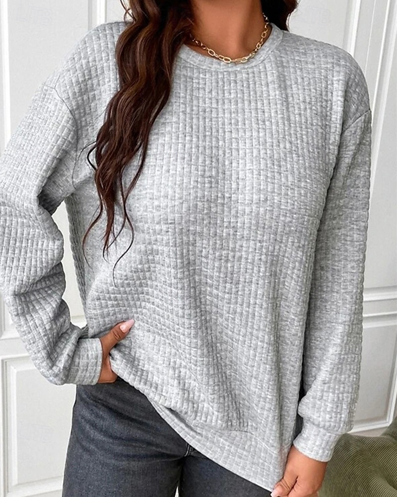 Dame Pullover عادي Gatemote Fritid Behagelig Langermet Crew-hals Vanlige topper Gate Ferie Ut på byen Svart Grå Høst 2025 - $24.99 –P1