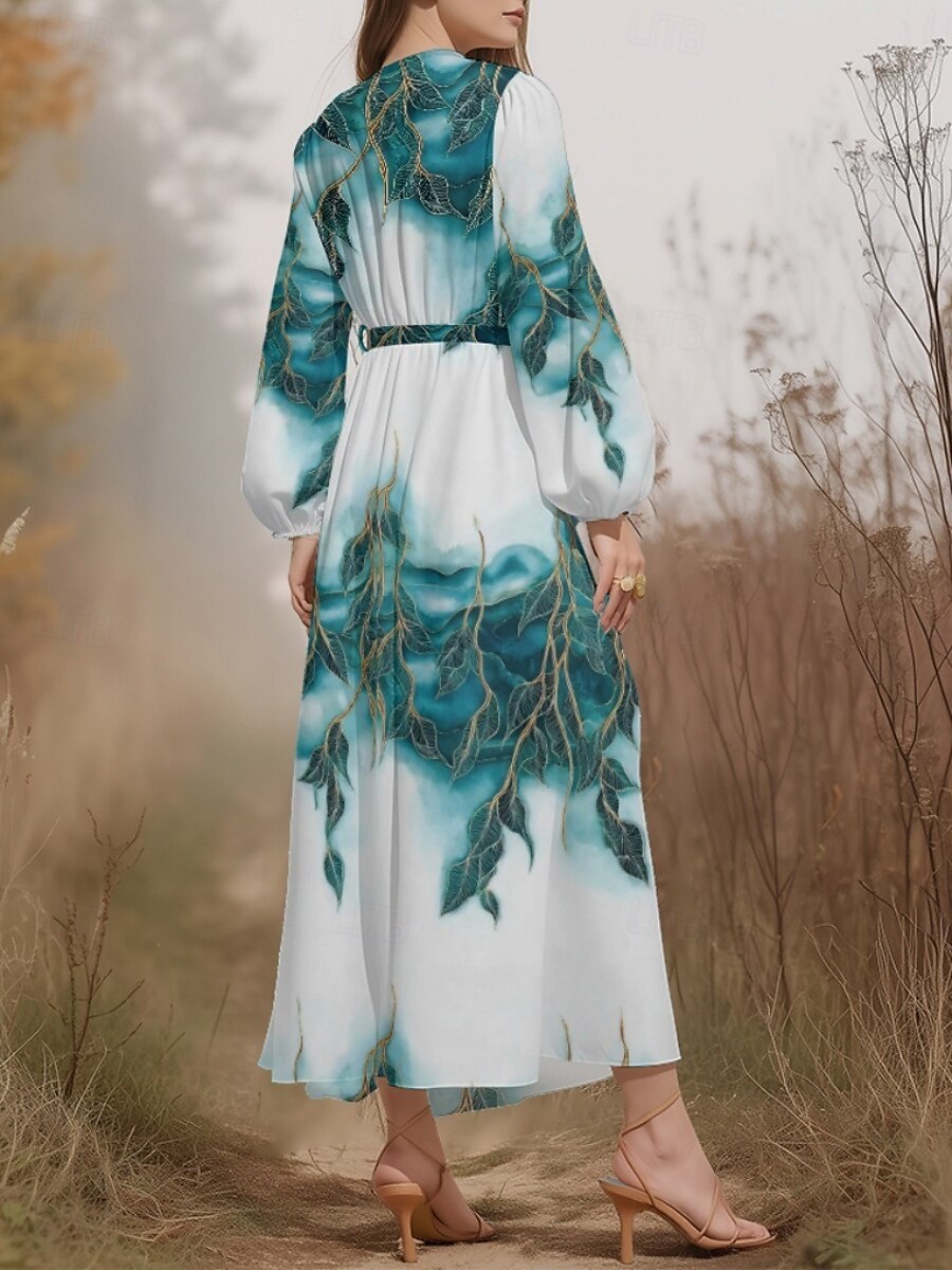 Women's Midi Dress Casual Dress Chiffon Swing Dress Modern Vacation Daily Weekend Regular Fit Tree Long Sleeve V Neck Blue Summer Spring Fall Autumn 2025 - $31.99 –P1