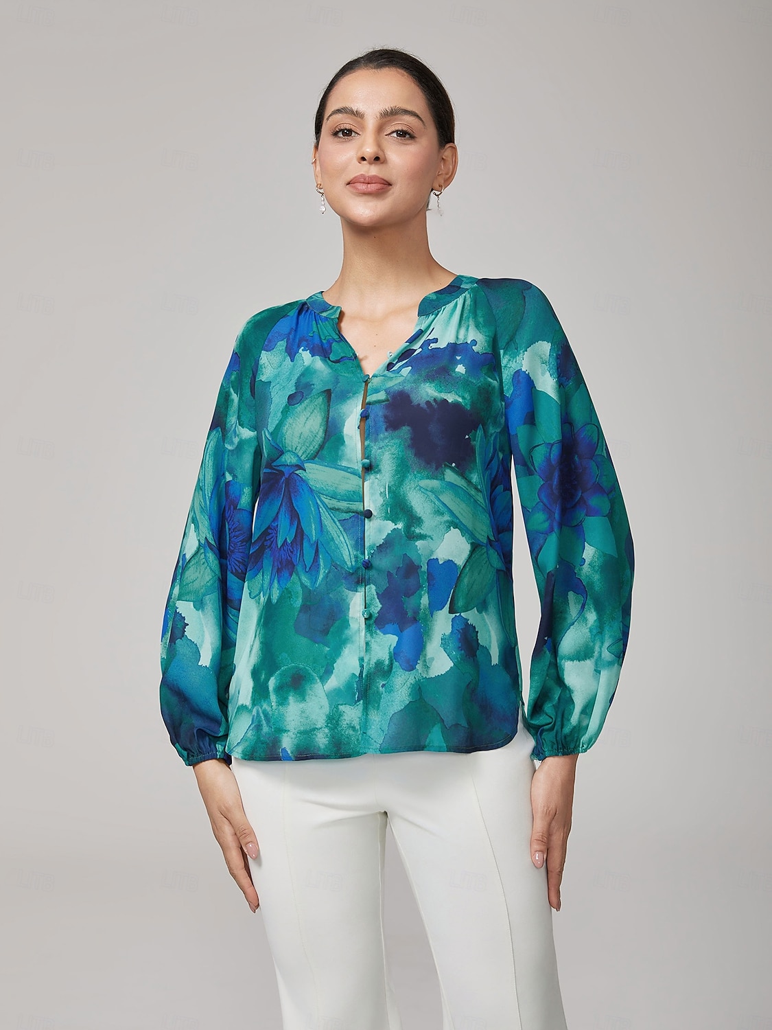 abstracte bloemen chiffon crop top 2025 - $61.99 –P1