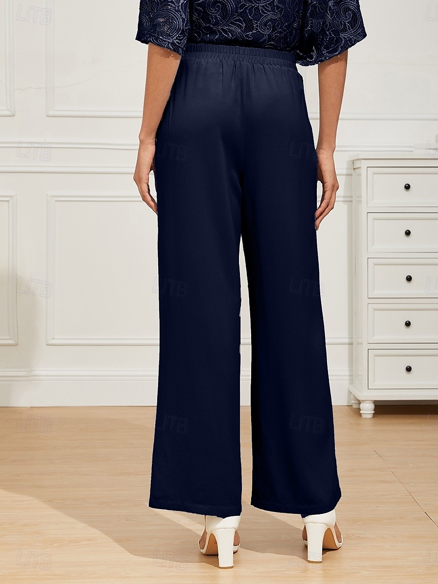 Per donna Gamba larga Chinos Essenziale Lunghezza intera Vita Alta Semplice Tasca Fascia Elastica Comodo Morbido Confortevole Micro-elastico Formale Matrimonio Blu marino Estate Primavera Vestibilit del 2025 a $59.99 –P2