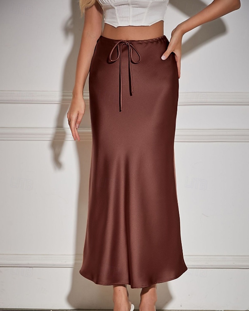 Mujer Falda Casual Maxi Tiro Medio Faldas Plano Correa Microelástico Vacaciones Calle Vino Azul marinero Negro Verde Ejército Otoño Poliéster 2025 - $22.99 –P12