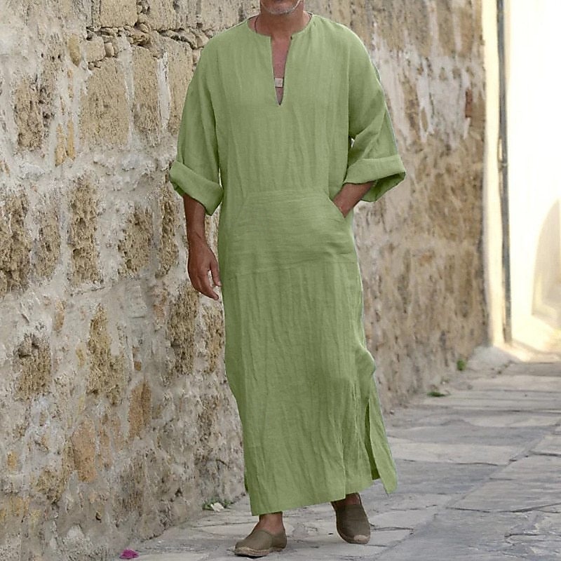 Homme Pyjamas Vêtements de Nuit Robe de bain Uni Mode Élégant Classique Maison Quotidien Lit Coton Confort Doux Col en V manche longue Été Printemps Noir Blanche de 2025 ? $27.99 –P1