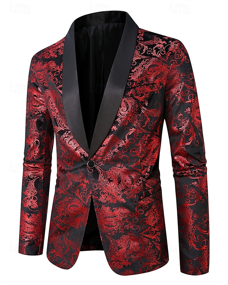 Herren Blazer Geschäft Cocktailparty Hochzeitsfeier Mode Lässig Frühling Herbst Polyester Grafisches T-Stück Knöpfe Bequem Einreihig Blazer Rote 2025 - $58.99 –P3