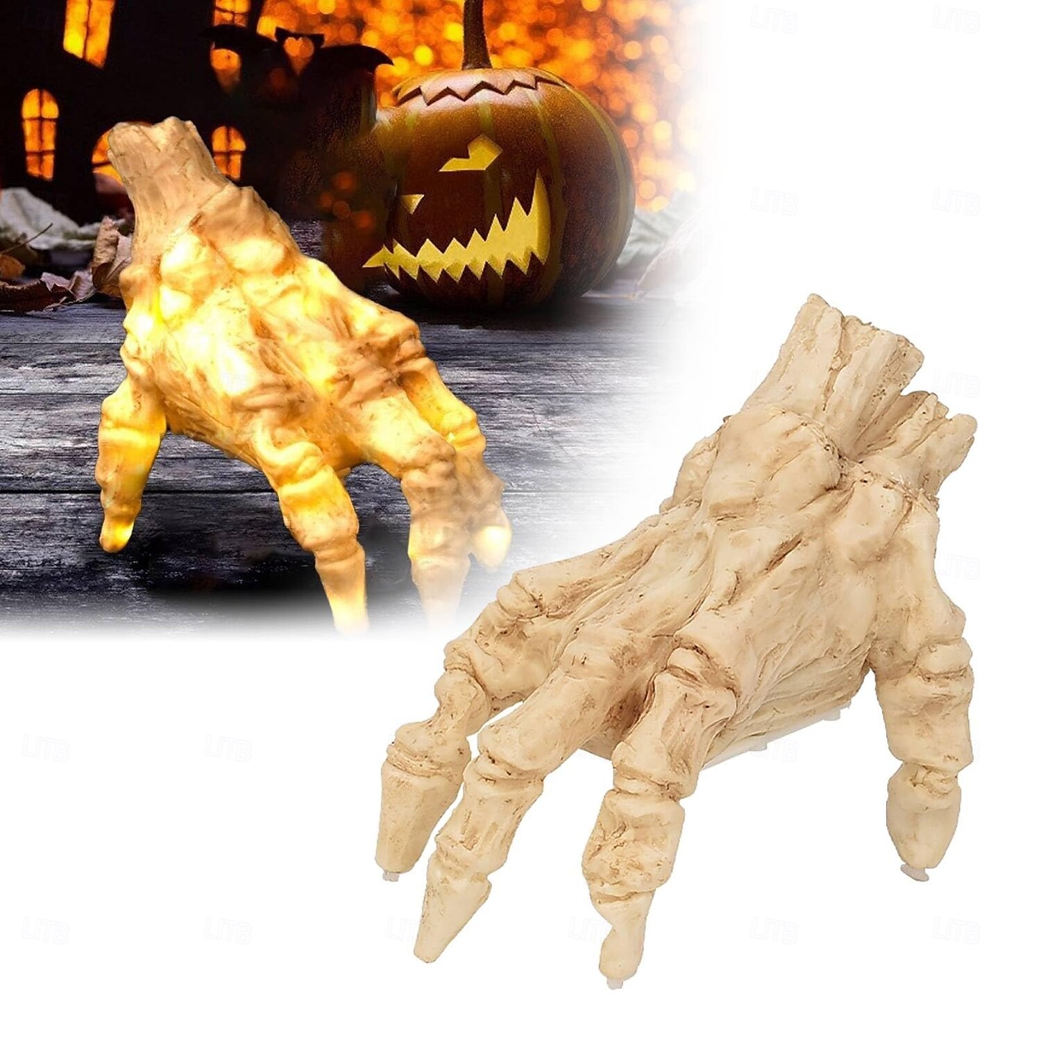 Decorazioni di Halloween a forma di mano di scheletro che striscia, spaventoso teschio che striscia attivato dal suono, mano di scheletro che striscia con luce calda alimentata a batteria per feste, del 2025 a $51.99 –P1