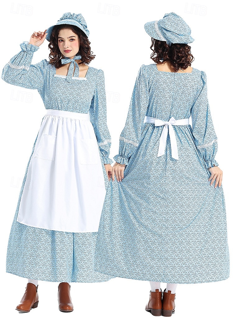 19° secolo anni 1800 Vecchio West Costume Cosplay Abito da prateria Set cuffia e grembiule Pioniere Floreale Per donna Halloween Carnevale Giornata mondiale del libro Vestiti per eventi scolastici del 2025 a $51.99 –P5