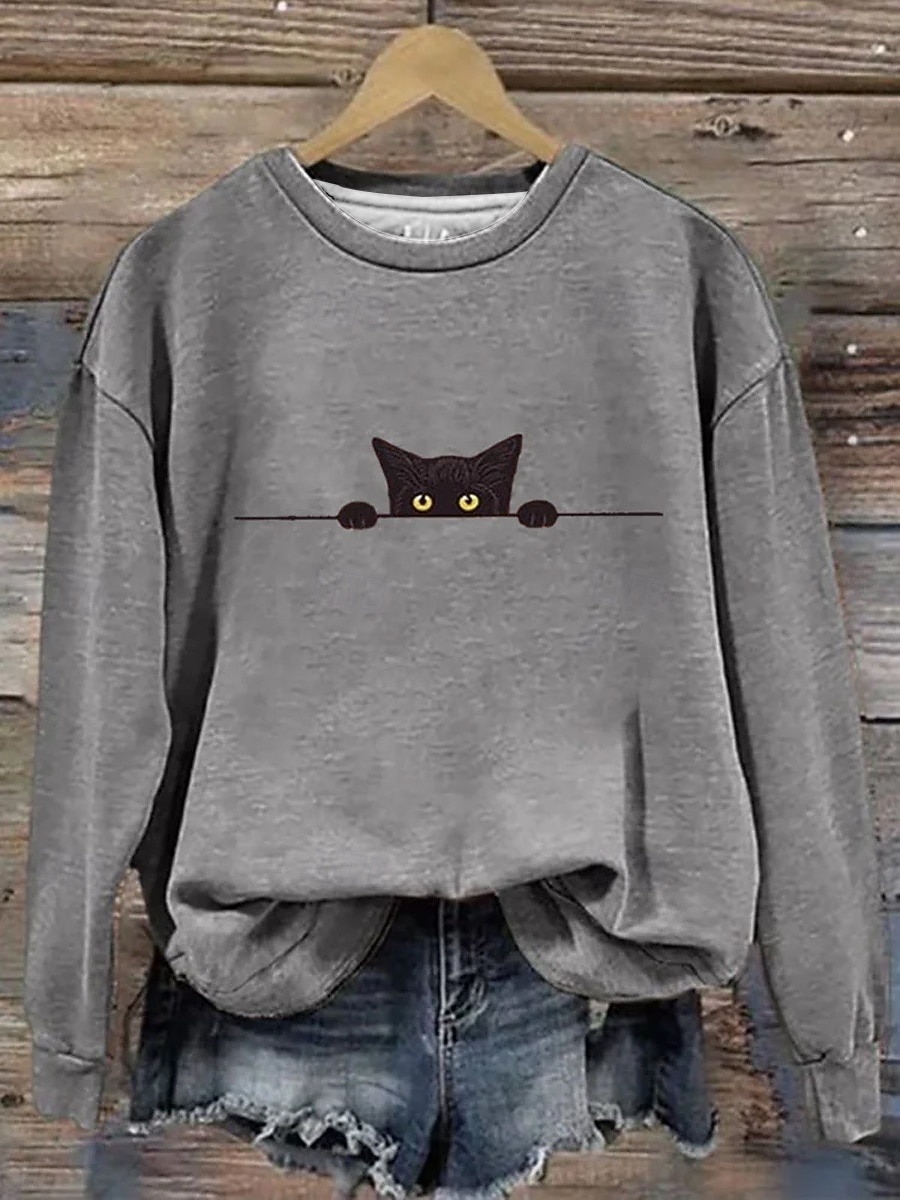 Damen Pullover Sweatshirt Grafik Tiermotiv Katze Mode Lässig Langarm Rundhalsausschnitt Normale Oberteile Straße Alltagskleidung Lässig Druck Weiß Rosa Orange Beige Grau Herbst Winter 2025 - $24.99 –P2