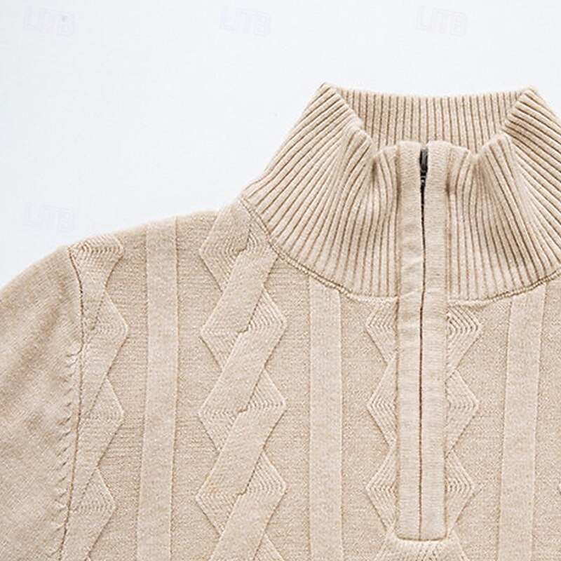 Herren Pullover Pullover mit Viertelreißverschluss Strickpullover Zopfmuster Stricken Normale Oberteile Gestrickt Einfach Viertelreißverschluss Mode Lässig Urlaub Alltagskleidung Bekleidung Herbst 2025 - $22.99 –P4