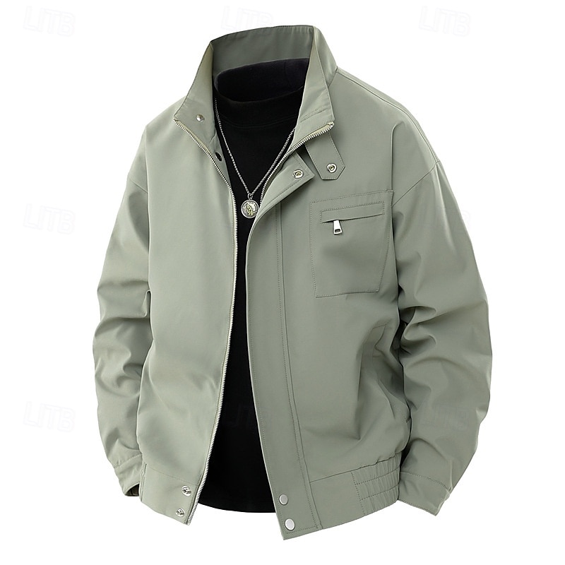 Herr Lättviktsjacka Vardaglig jacka Semester Dagligen Vindtät jacka Ficka Vår Höst Slät Mode Klassisk Hög krage Normal Aprikos Svart Purpur Grön Kaki Jacka 2025 - $44.99 –P5