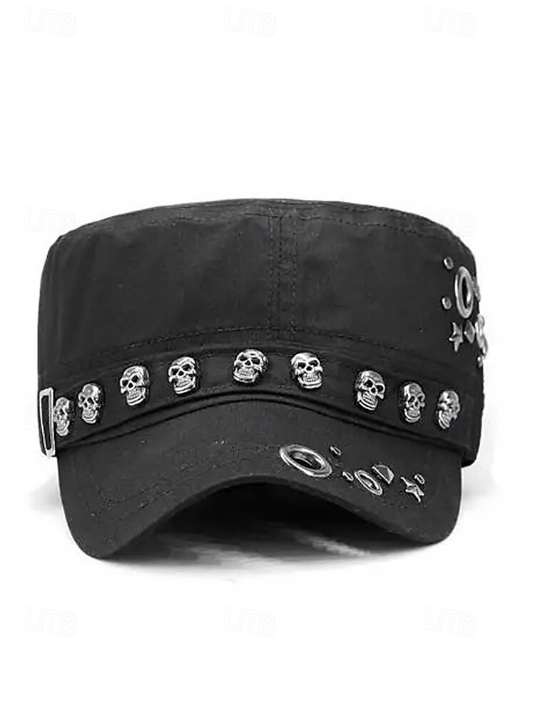 Militärkeps i bomull med dödskalle – justerbar halloweenhatt i punkrockstil för cosplay, fester och avslappnad streetwear 2025 - $18.99 –P2