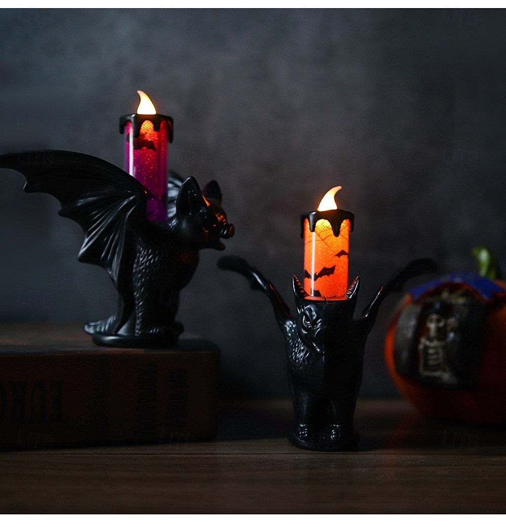 1 stk halloween flaggermus glødende led elektronisk stearinlys simulering stearinlysholder dekorasjonslys innendørs og utendørs feststemning dekorasjonslys lilla oransje 2025 - $6.49 –P5