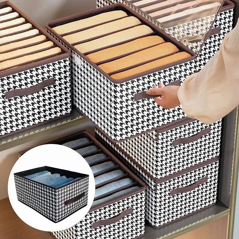 2Pcs Foldable Jeans Organizer for Closet, Large Capacity Houndstooth Storage Box, Dustproof Foldable Clothes Storage Bin for Home Organization 2025 - $12.49 –P6