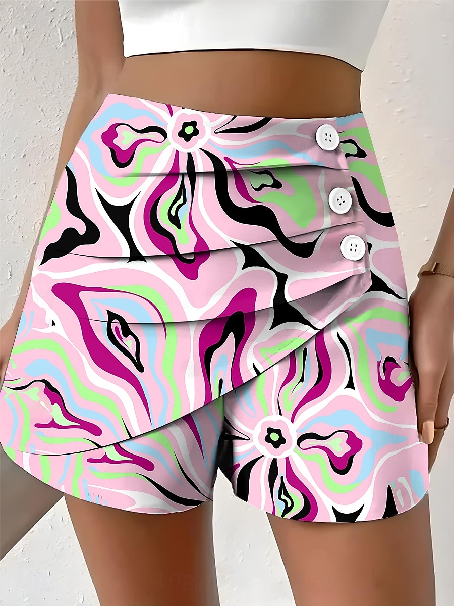 Damen Chinos Shorts Elegant Urlaub Vintage Kurz Hohe Taille Grafik Geometrisches Muster Abstrakt Geschichtet Schnelltrocknend Bequem Atmungsaktiv Unelastisch Outdoor Straße Täglich Rubinrot Rosa Grün 2025 - $17.99 –P4