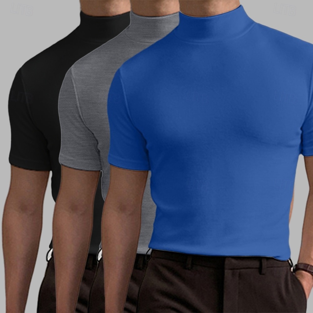 Herr T-shirt Turtleneck skjorta Kortärmad Hög krage Sommar Vår Slät Mode Ledigt Bekväm 3 st Flerpack Semester Gata Helgdag A R U Topp t-shirt för män 2026 - $40.99 –P11