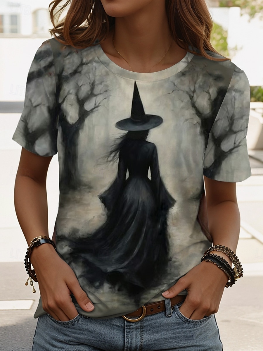 Halloween Pentru femei Tricou Grafic Halloween Epocă Stilat Clasic Manșon scurt Stil Nautic Rotund Topuri obișnuite Zilnic Sfârșit de săptămână Imprimeu Negru Roz Îmbujorat Albastru piscină Albastru 2025 - $19.99 –P3