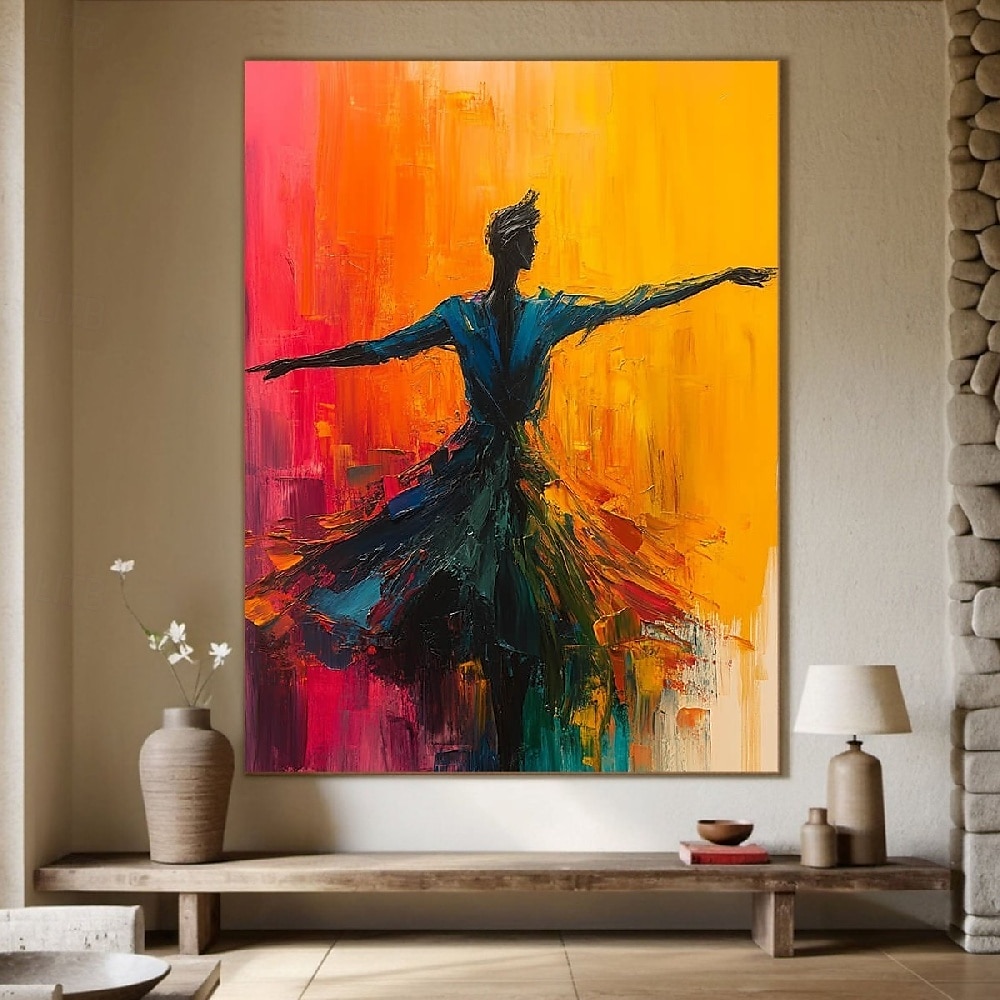 handgemaakte pure abstracte dans olieverfschilderij sierlijke silhouet beweging levendige kleuren gewaagde achtergrond textuur canvas kunst moderne woonkamer woondecoratie wandkunst dynamisch elegant 2025 - $133.99 –P4