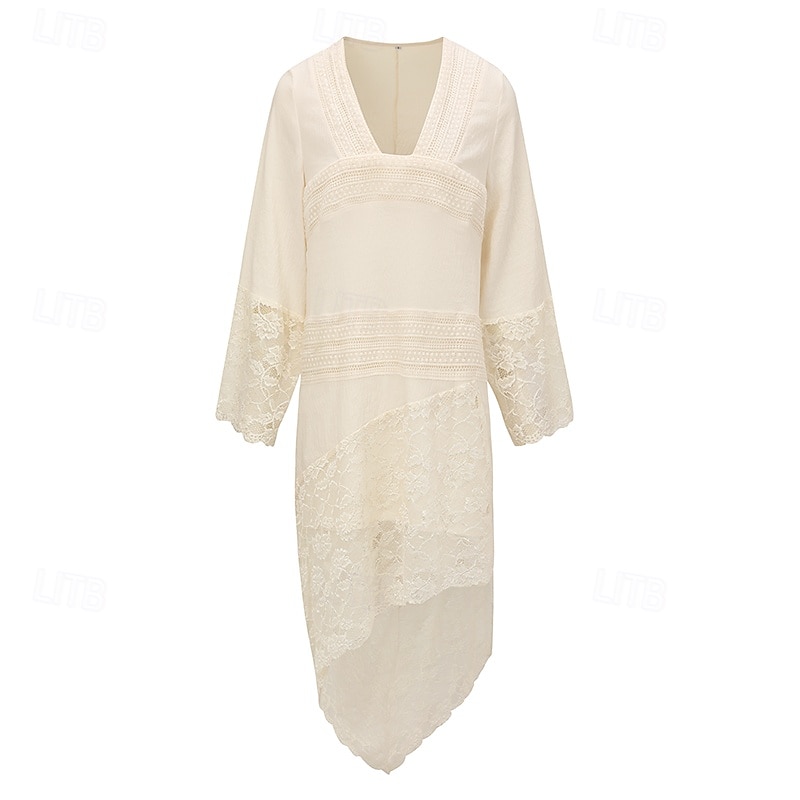 Pentru femei Rochii Midi Rochie Boho Rochie occidentală Modă În aer liber Vacanță Concediu Fit regulat Simplu Manșon Lung În V Caisă Vară 2025 - $28.99 –P4