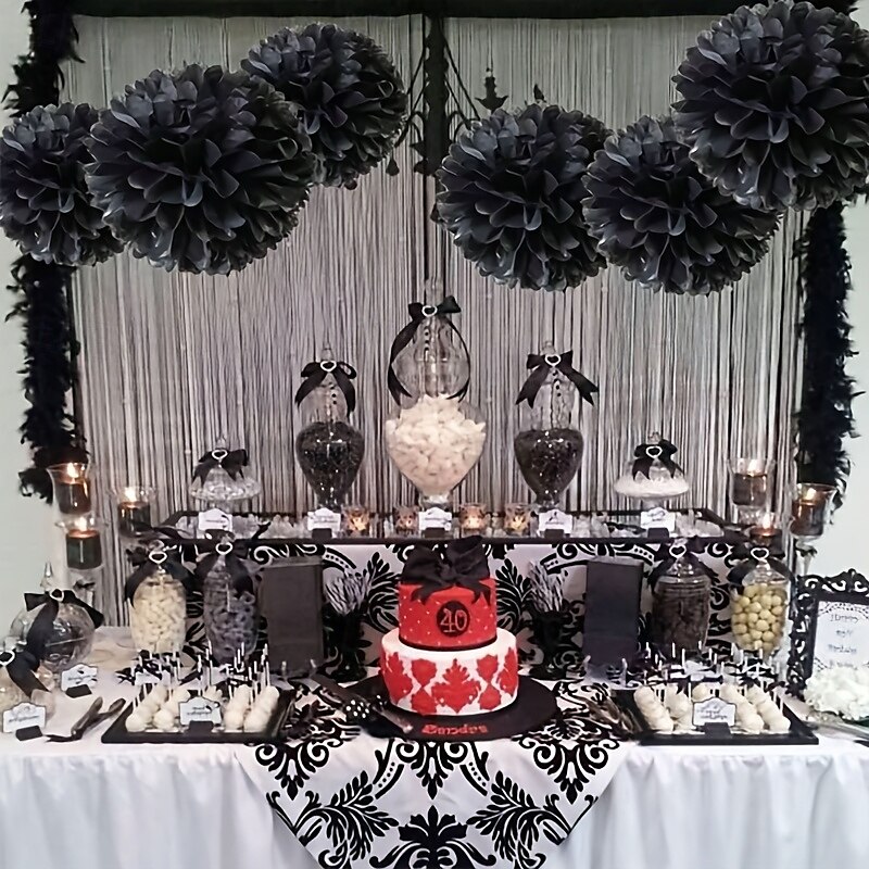 Juego de 9 bolas de flores de papel negras: decoración colgante DIY para cumpleaños y aniversarios. &bodas 2025 - $9.49 –P2