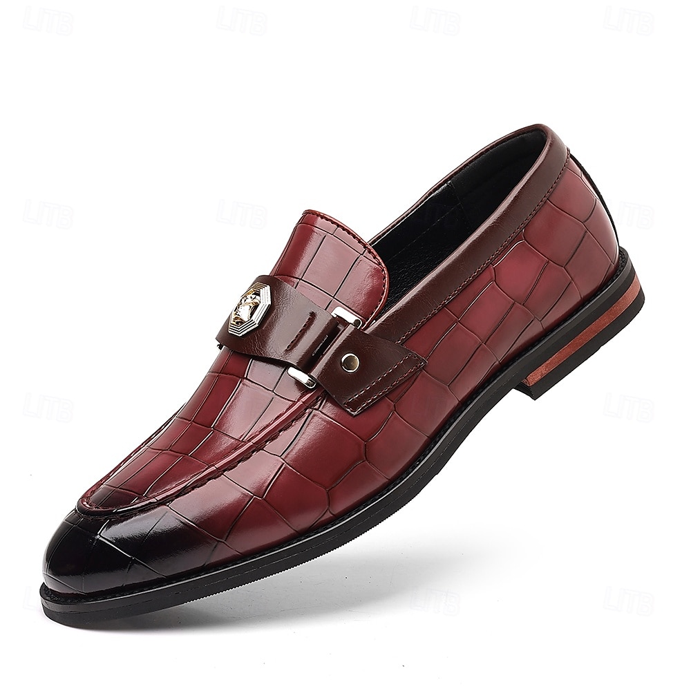 Mocassins en similicuir bordeaux pour homme, effet crocodile, avec boucle décorative en métal, pour hommes d'affaires, événements formels et banquets de 2025 ? $34.99 –P1